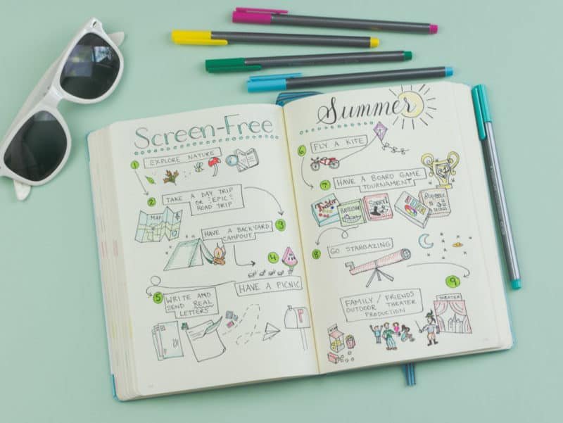 Blog Notebook and pens on a clean surface, embodying an unplugging routine focused on analog reflection and mind reset.