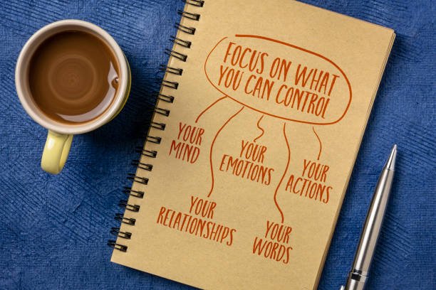 A mind map in a notebook illustrating that developing mindful habits means focusing on what you can control: your mind, emotions, actions, words, and relationships.