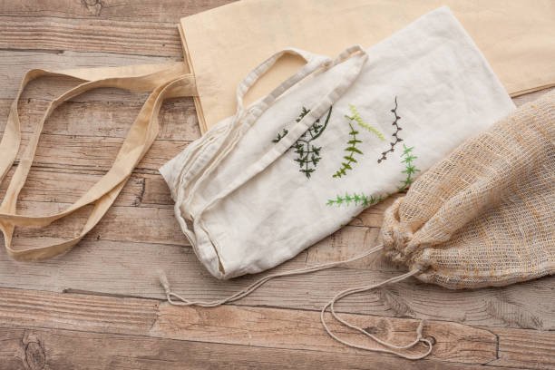 Blog Zero-waste grocery shopping in action: Recycled textile bags used as a plastic-free alternative for carrying fresh fruit like lemons and oranges.