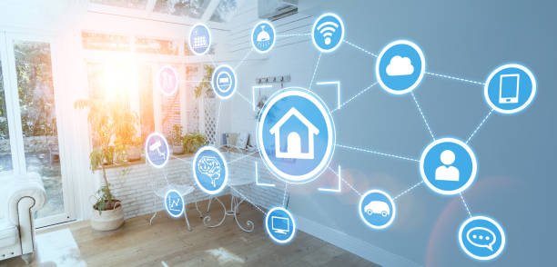 9 Smart Tips for Using Renewable Energy at Home Illustrating home automation, a hand holds a smartphone with an app that controls various smart house functions, including energy-saving settings for lights and climate.