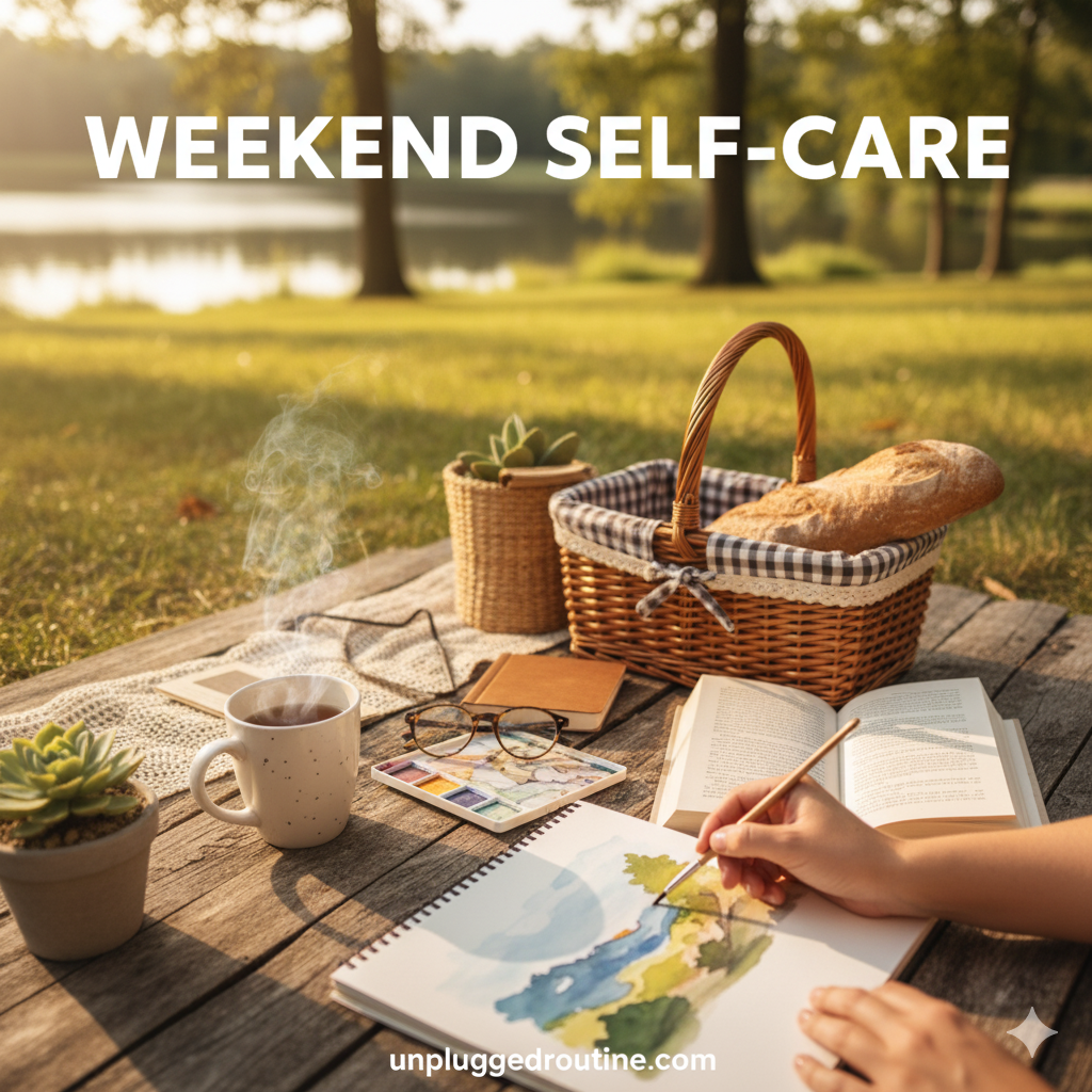 Weekend Self-Care: 9 Powerful Ideas to Recharge Your Mind Without a Single Screen Person relaxing outdoors in a hammock with a physical book, illustrating Weekend Self-Care without technology.