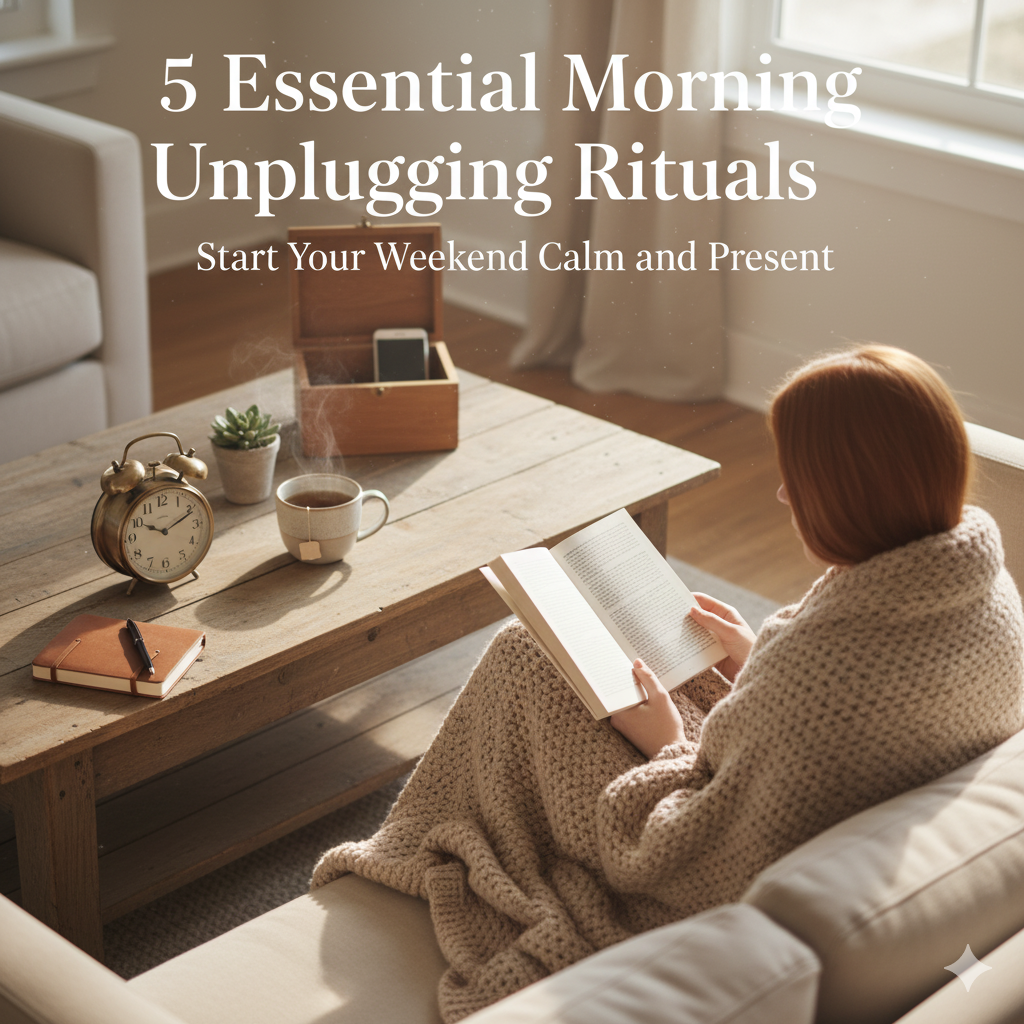 5 Essential Morning Unplugging Rituals: Start Your Weekend Calm and Present Overhead shot of a person engaging in a Morning Unplugging Ritual by working on a jigsaw puzzle, with a book, tea, and analog clocks nearby.