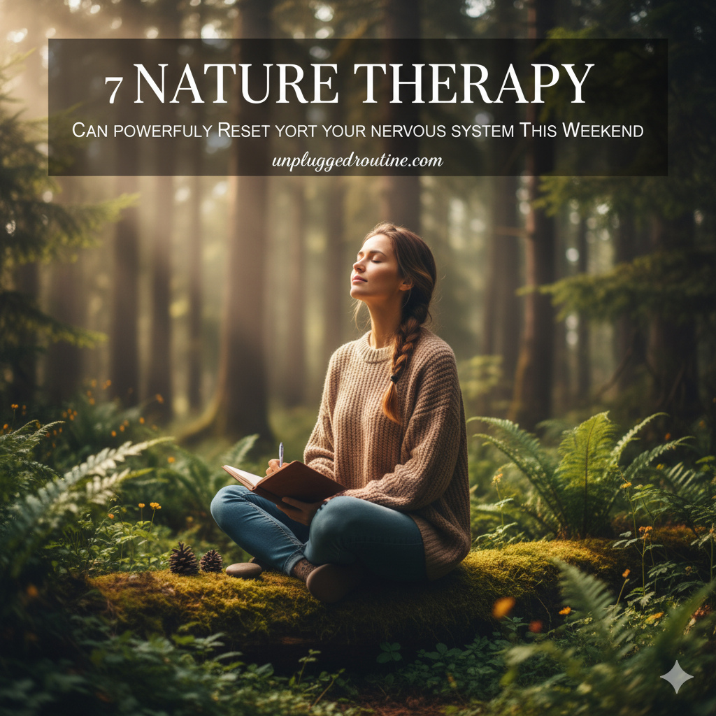 7 Ways Nature Therapy Can Powerfully Reset Your Nervous System This Weekend Nature Therapy for nervous system reset: Person sitting peacefully by a forest lake, looking at the water, surrounded by green trees and sunlight.