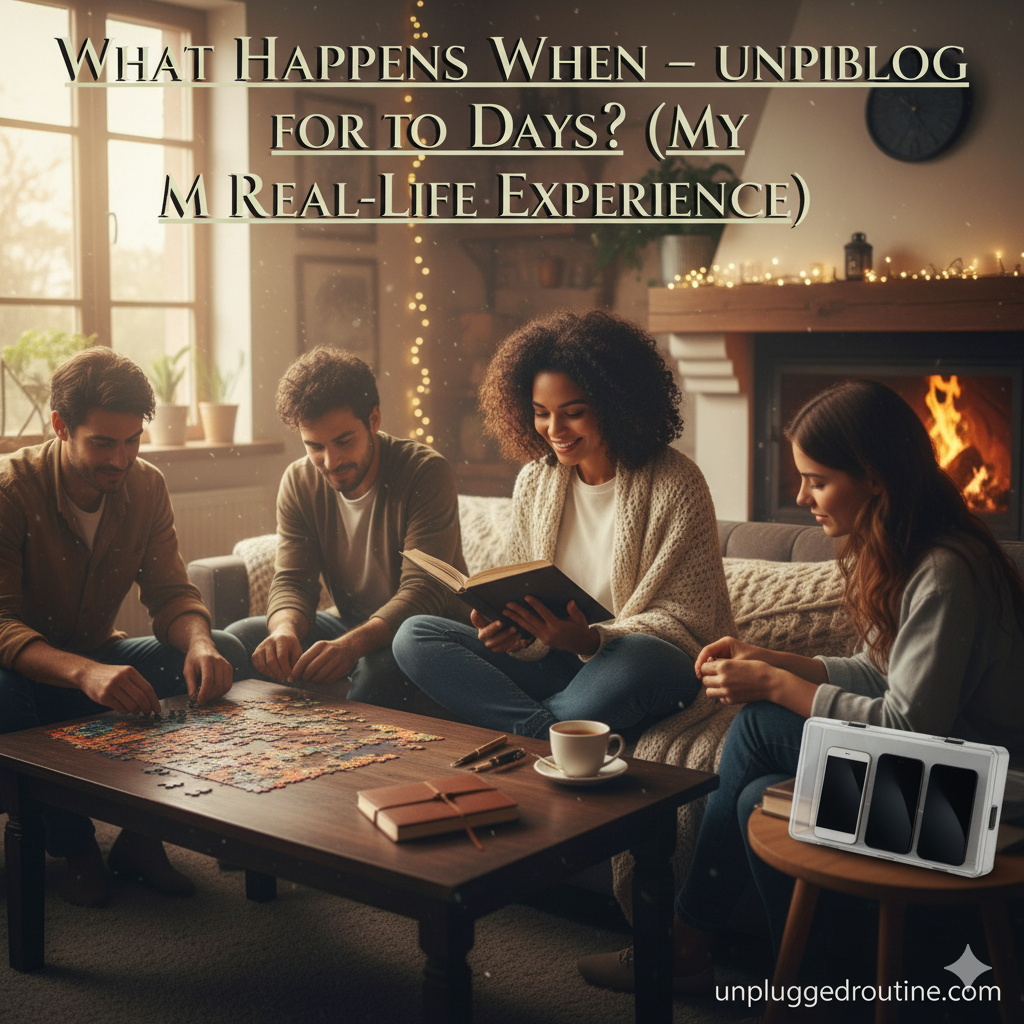 Cozy armchair with a blanket, books, and tea, representing the relaxing experience of choosing to Unplug for 3 Days.