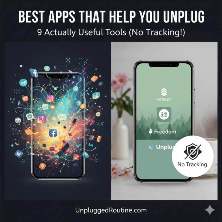 A person using one of the best apps that help you unplug on their smartphone while sitting in a peaceful, sunlit park to regain digital balance.